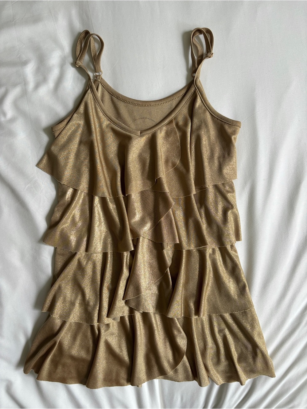 VINTAGE Y2K gold shiny metallic ruffle frills camisole tank top
